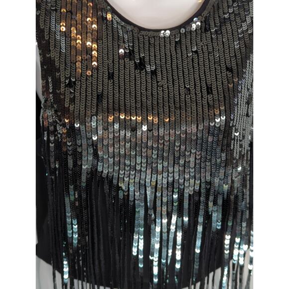 H&M Green Black Cascading Sequin Tassel Fringe Top Womens S Party Glam‎ Cropped - Picture 4 of 12